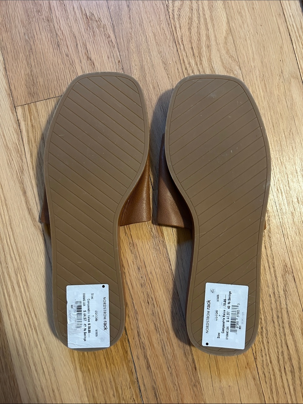 Steve Madden Cognac Holmes Slip-On Leather Slide Sandals Women’s 7 - Picture 2 of 4
